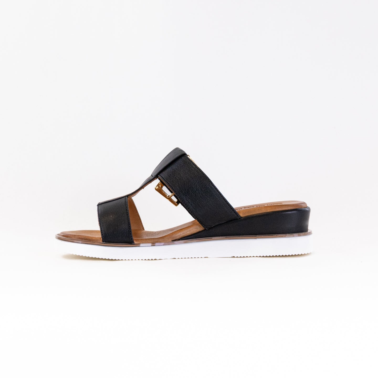 Women's Spring Step Seaport Black Wedge Sandals with Decorative Buckle