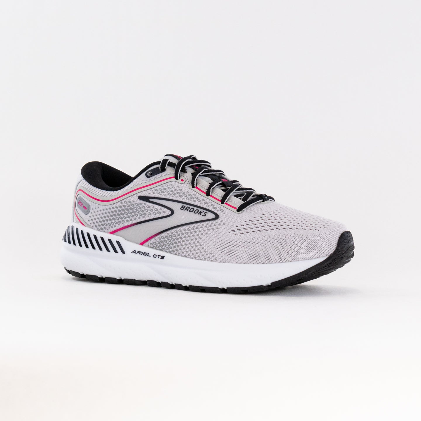 Women's Grey, Black and Pink Colored Brooks Ariel GTS 23 Protective Running Shoes