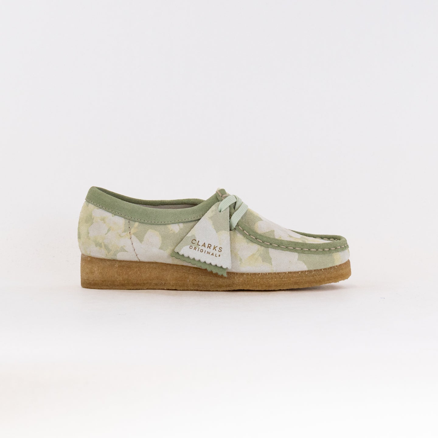 Women's Clarks Originals Wallabee Casual Shoes in Green with Floral Design