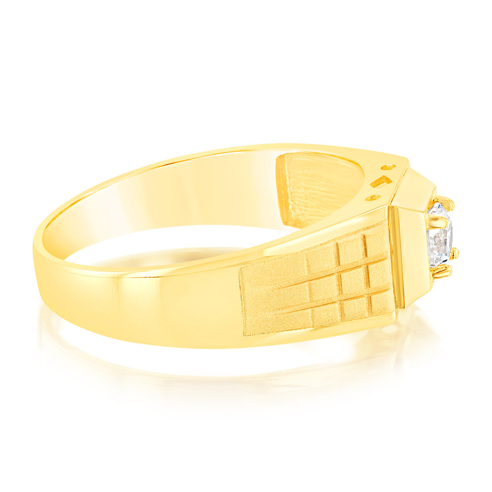9-carat Yellow Gold Men's Ring with Cubic Zirconia Stones