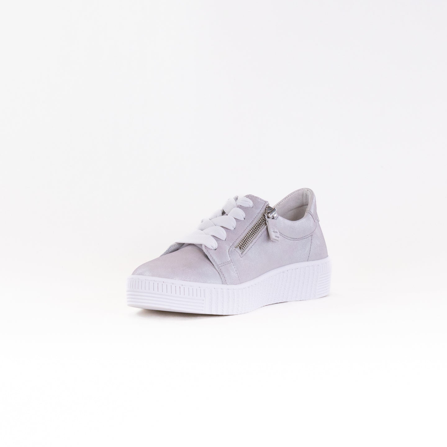 Gabor Women's Light Grey Double Zip Suede & Leather Sneaker