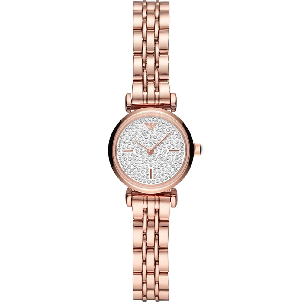 Emporio Armani Gianni T-Bar Ladies' Quartz Watch AR11266 with Rose Gold Tone and White Bracelet
