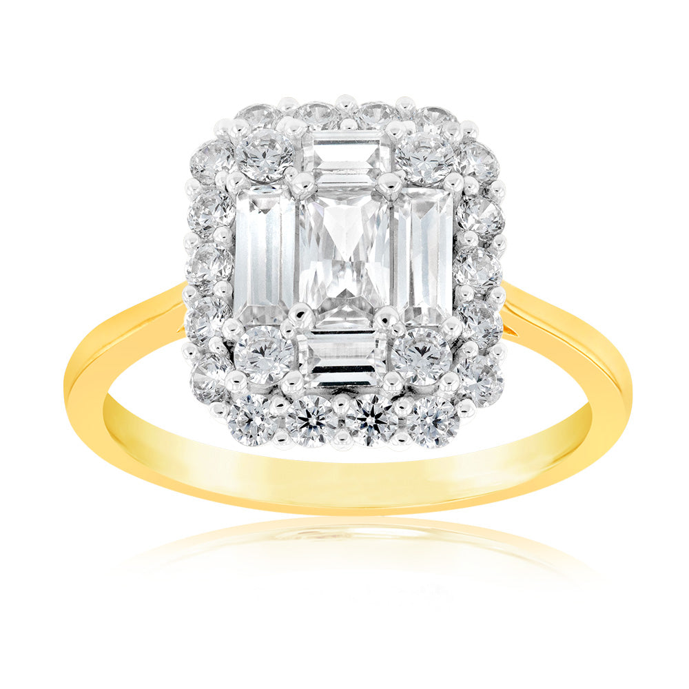 Exquisite 9ct Yellow Gold Ring with Rectangle Cubic Zirconia Stones
