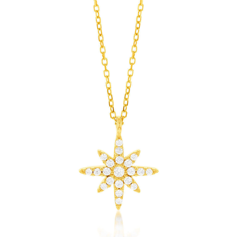 45cm Chain 9ct Yellow Gold Cubic Zirconia North Star Pendant