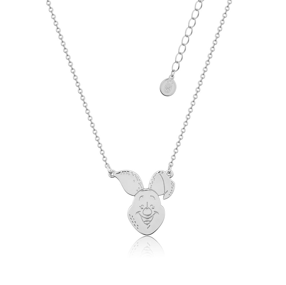 Disney Premium White Gold Plated Winnie The Pooh Piglet Charm Pendant Necklace with 45cm + 7cm Chain for Kids