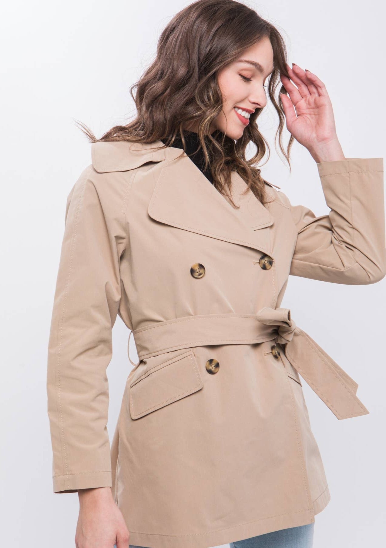 Love Tree Lightweight Trench Coat with Fashionable Waist Tie