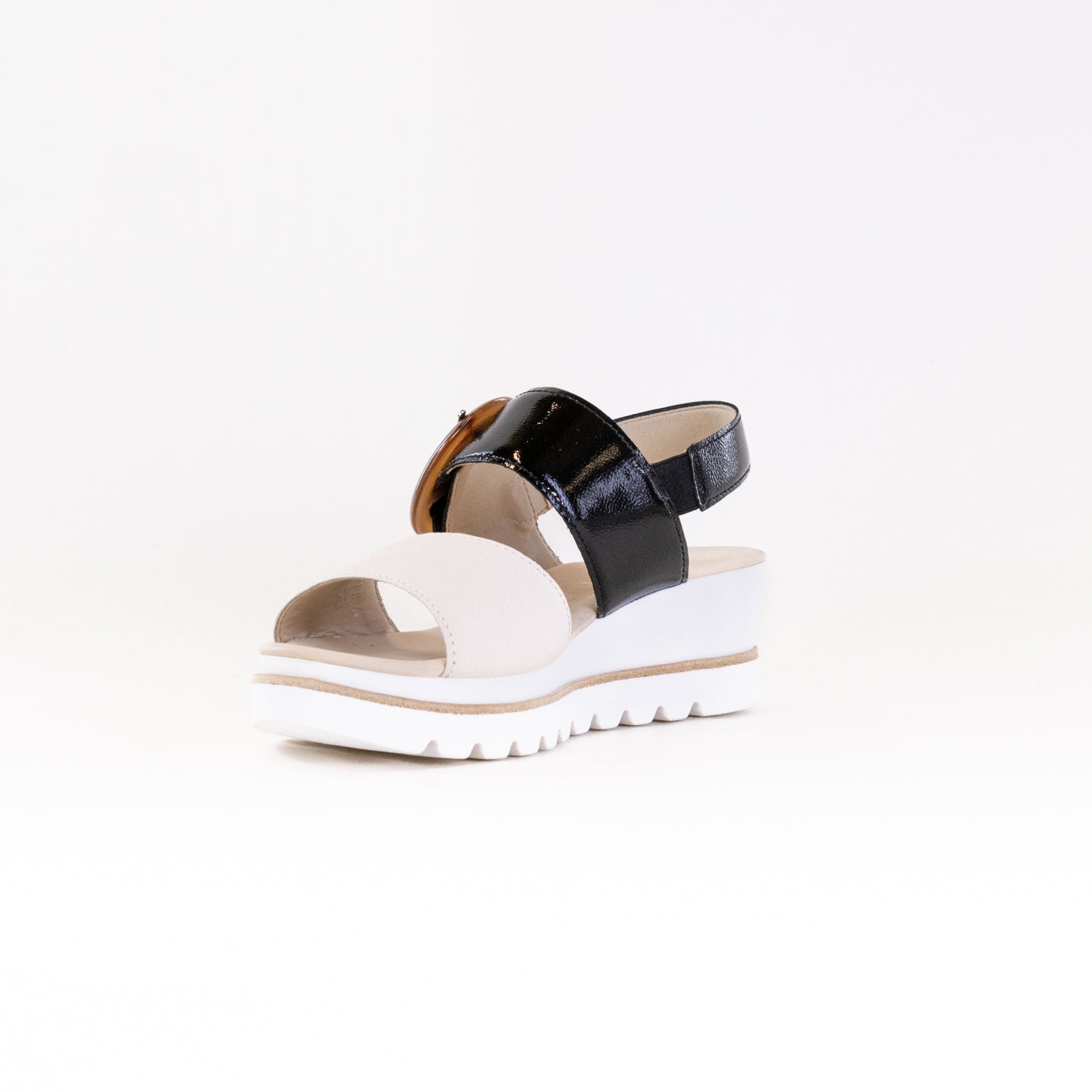 Gabor Women's 64.645 Two-Tone Leather Sandals in Cream/Black