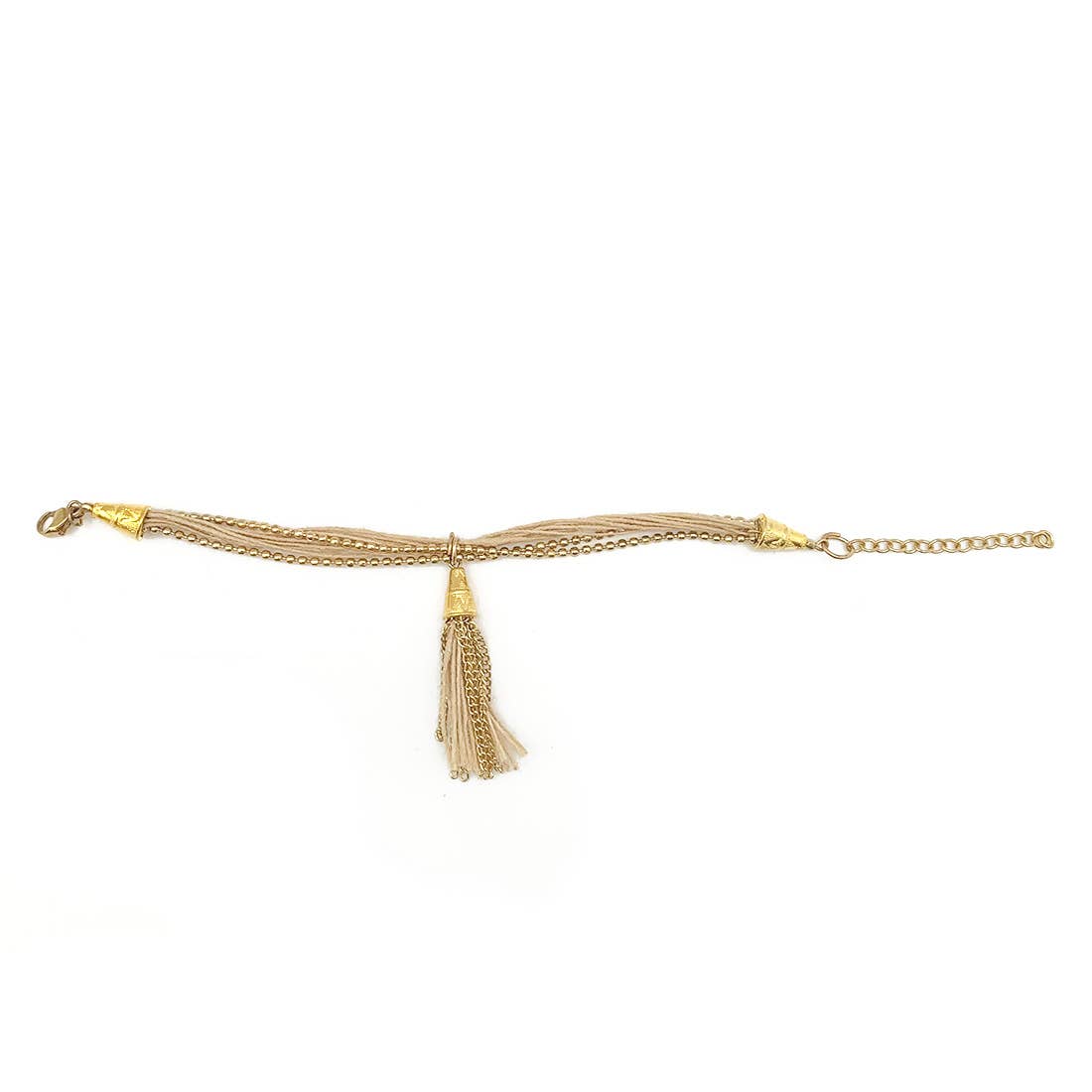 Sachi Bohemian Style Neutrals Jewelry Collection Bracelet with Chain Tassel Decoration