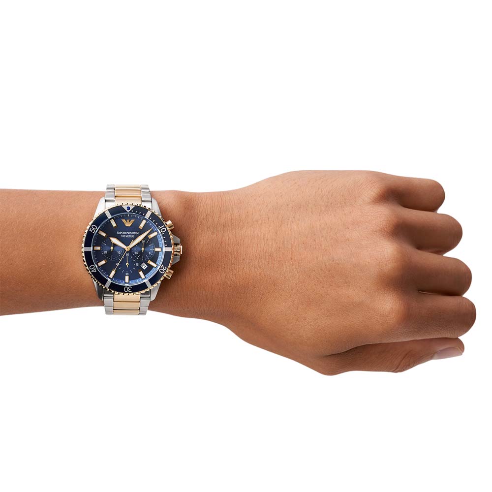 Stylish Emporio Armani AR11362 Two - Tone Men's Watch with Blue Dial