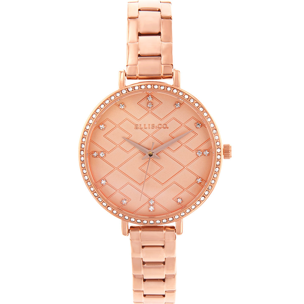 Gorgeous Ellis & Co Rose Gold Crystal Women's Watch with Sparkling Bezel