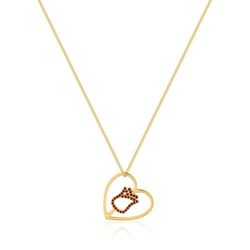 Disney Princess Collection Gold - Plated Crystal - Embellished Enchanted Rose Heart - Shaped Pendant Necklace with a 40cm Chain