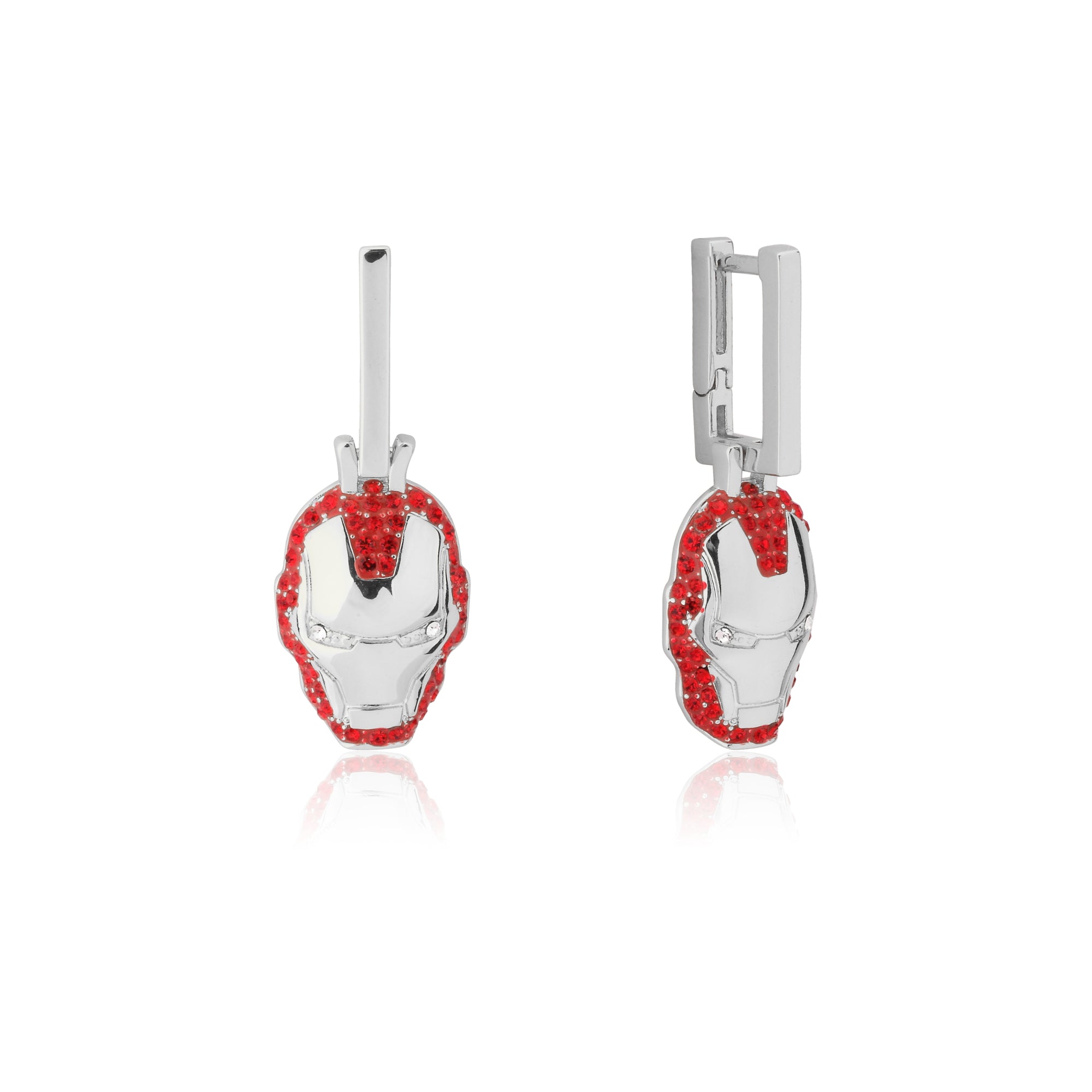 Disney 14ct White Gold Plated Stainless Steel Iron Man Crystal Dangle Earrings