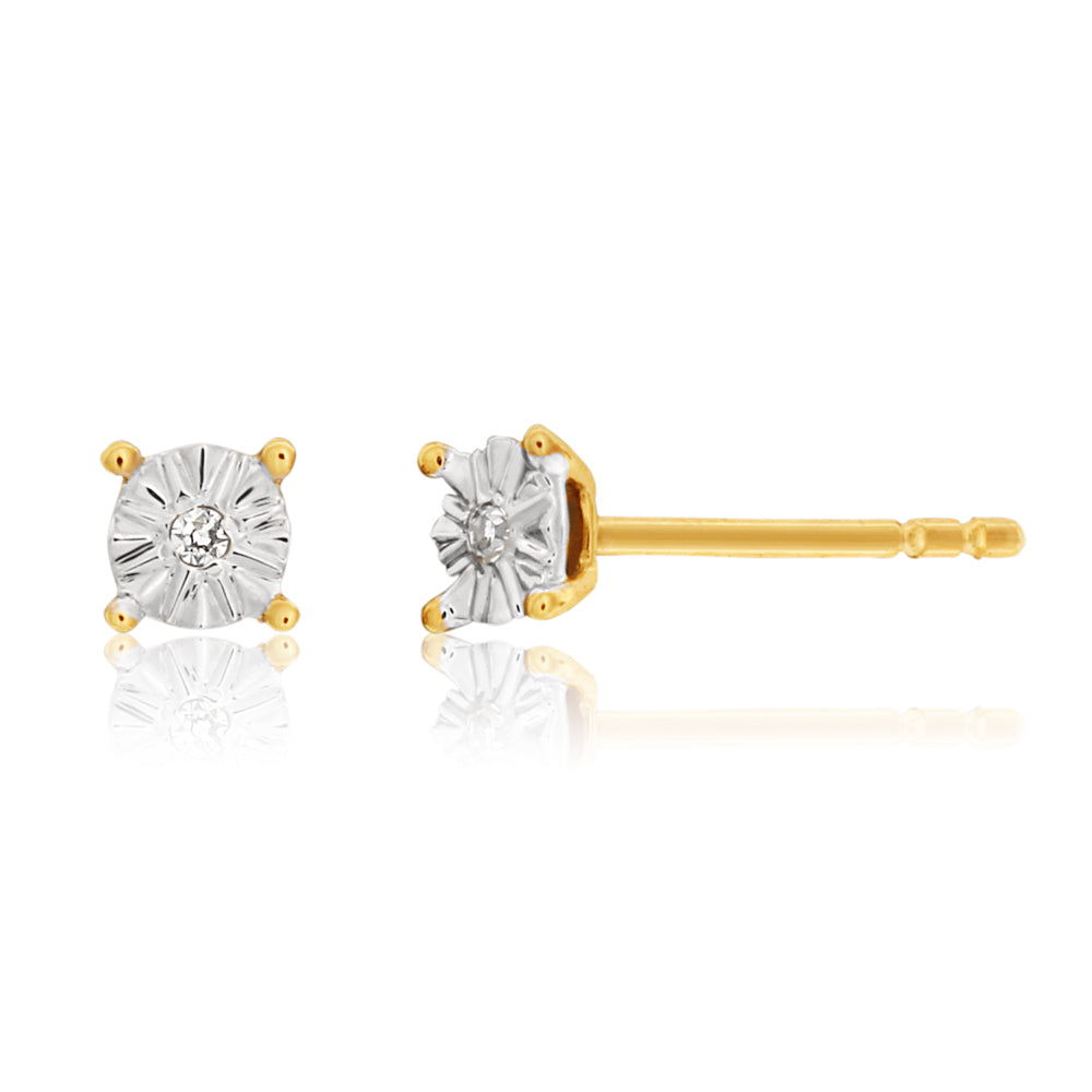 Stunning 9ct Yellow Gold Earrings with Brilliant Cut Diamonds