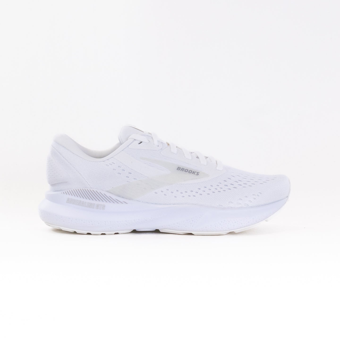 Brooks Women’s Adrenaline GTS 24 Running Shoes in White/Oyster/Alloy Color Scheme