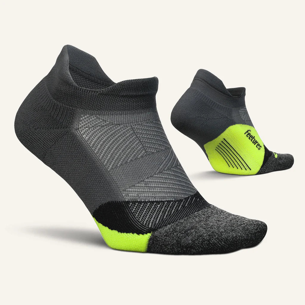 Feetures Elite No Show Tab Socks - Midnight Neon with Light Cushion