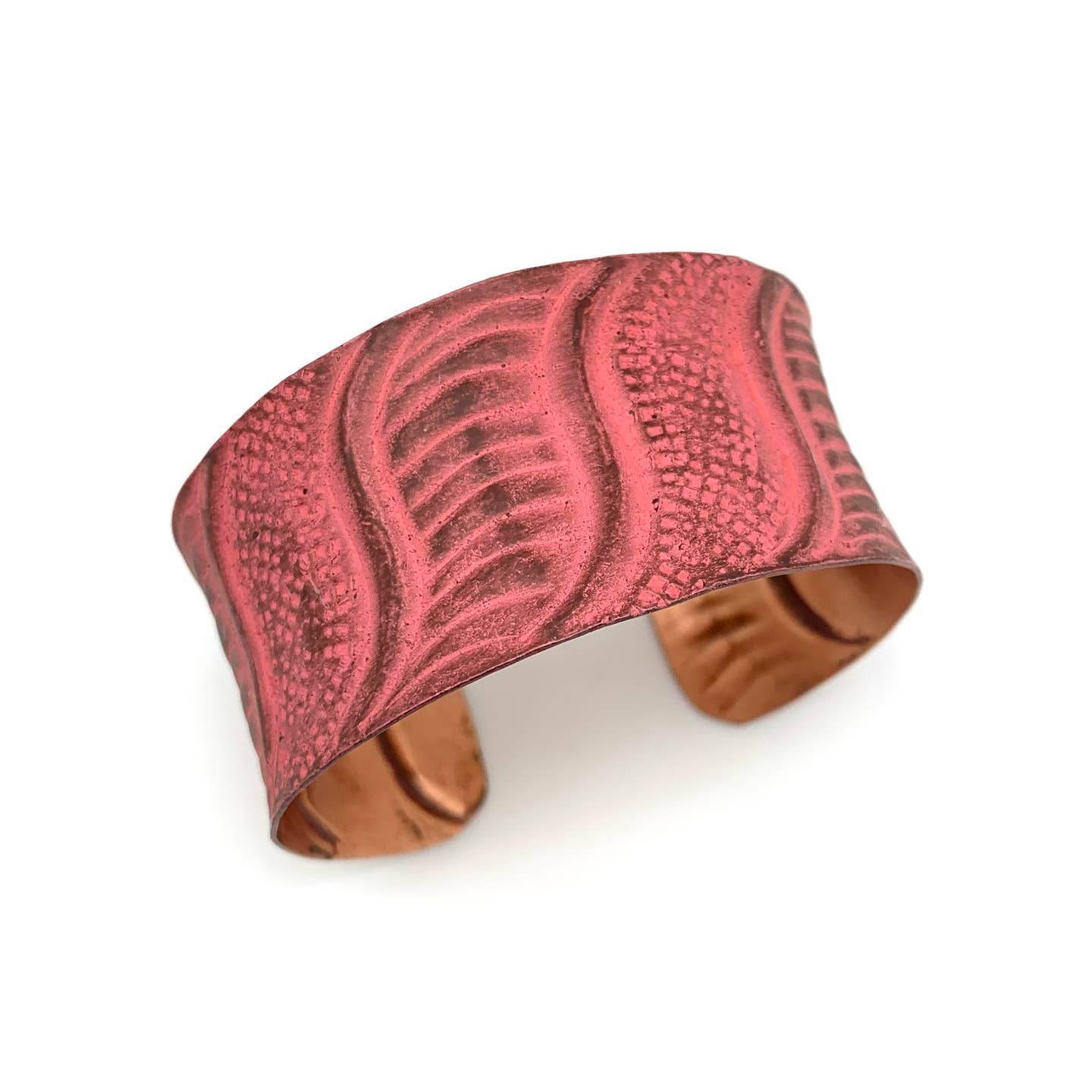 Playful Coral - Hued Copper Patina Wave - Inspired Bracelet