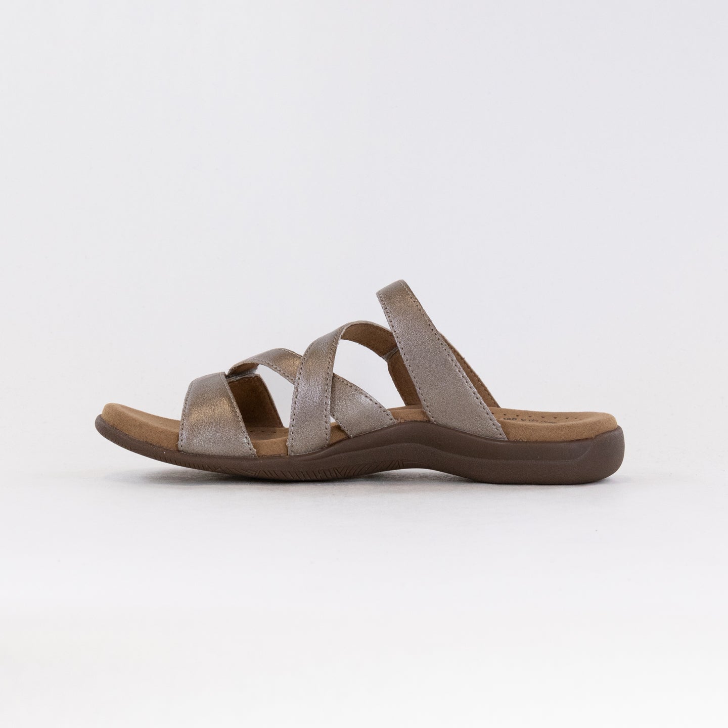 Champagne-colored Women's Taos Double U Premium Leather Slide Sandals
