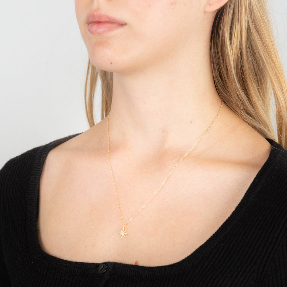 45cm Chain 9ct Yellow Gold Cubic Zirconia North Star Pendant