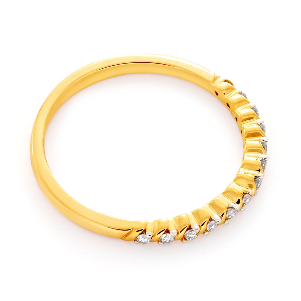 9ct Yellow Gold Ladies' Diamond Engagement Ring Featuring 13 Brilliantly Cut Diamonds and Rhodium - Coated Claws