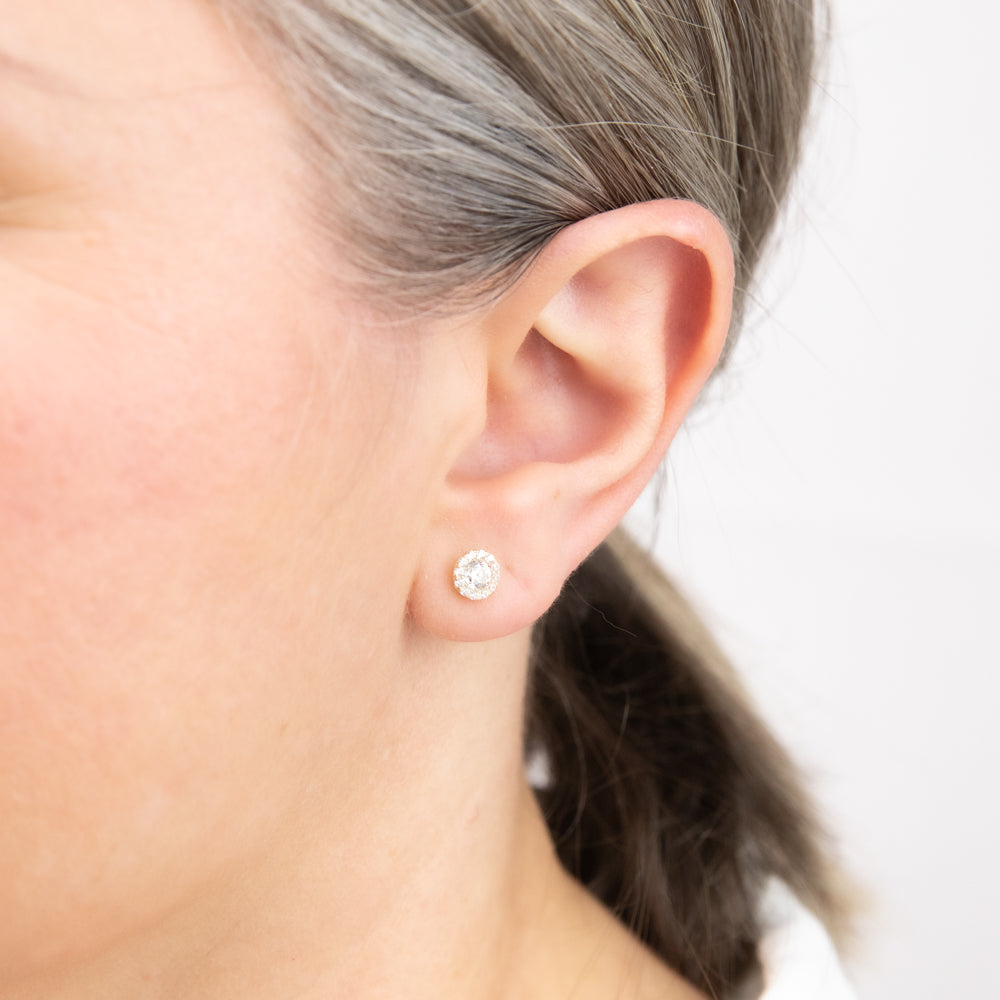 Exquisite 9ct Yellow Gold Stud Earrings with Cubic Zirconia Stones