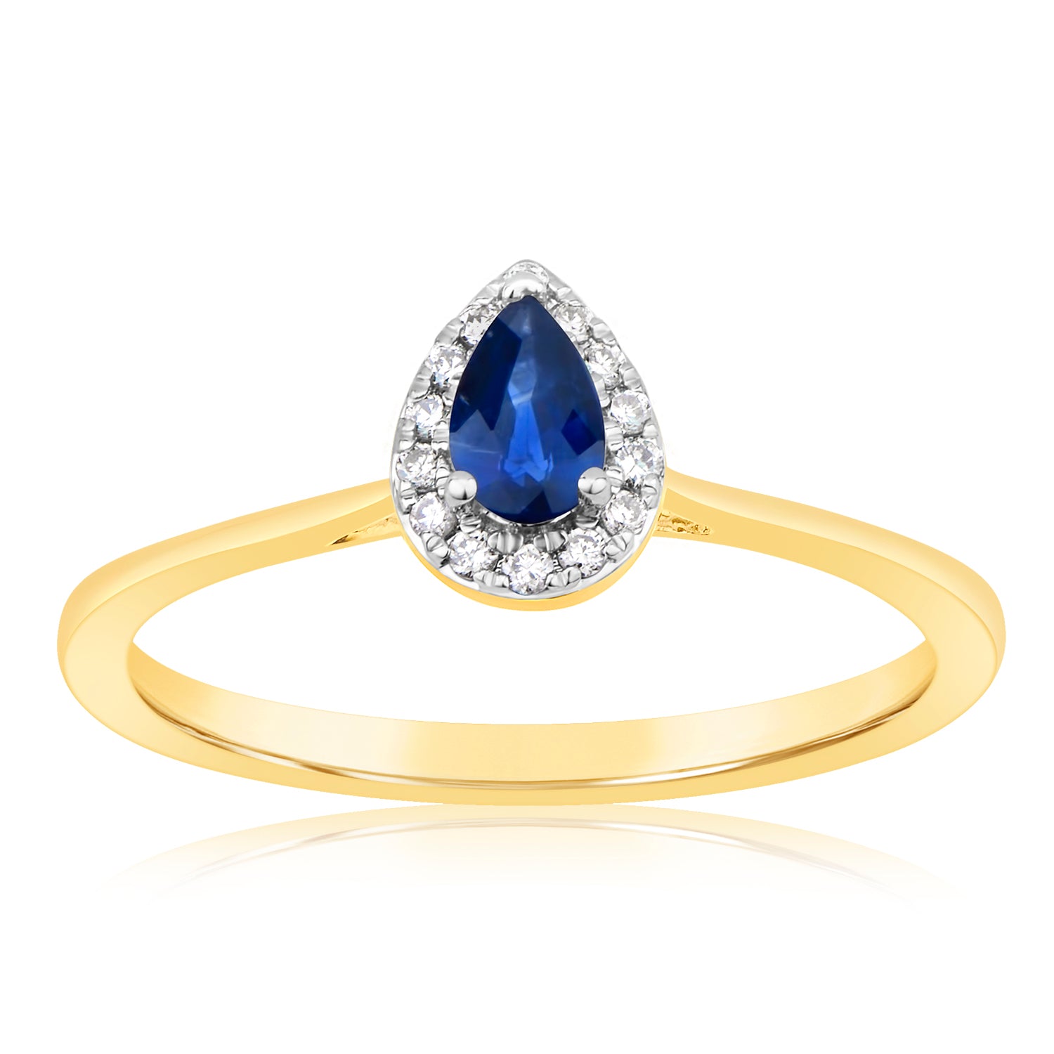 Stunning 9ct Yellow Gold Ring with Diamonds and Created Pear Sapphires