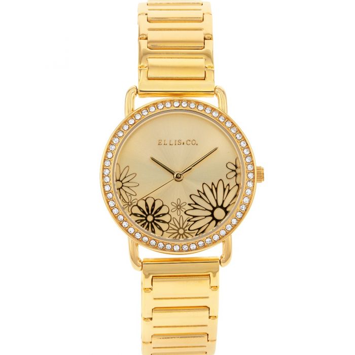Ellis & Co 'Eden' Floral Crystal Set Women's Wristwatch with Vintage and Beachy Style