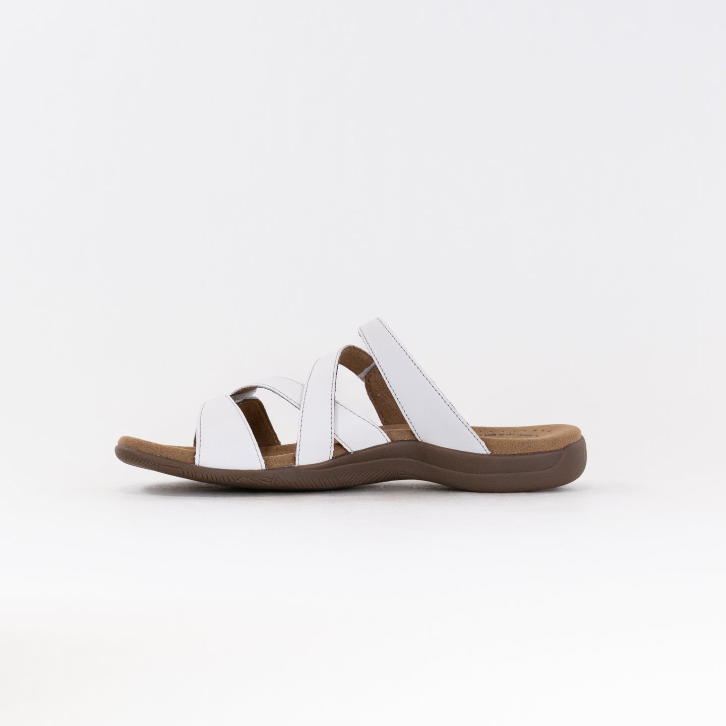 Women's Taos Double U White Leather Slide Sandals