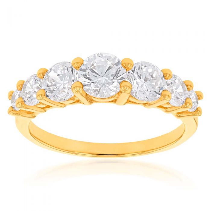 Stunning 9 Carat Yellow Gold Ring with Graduated 7 Cubic Zirconia Stones