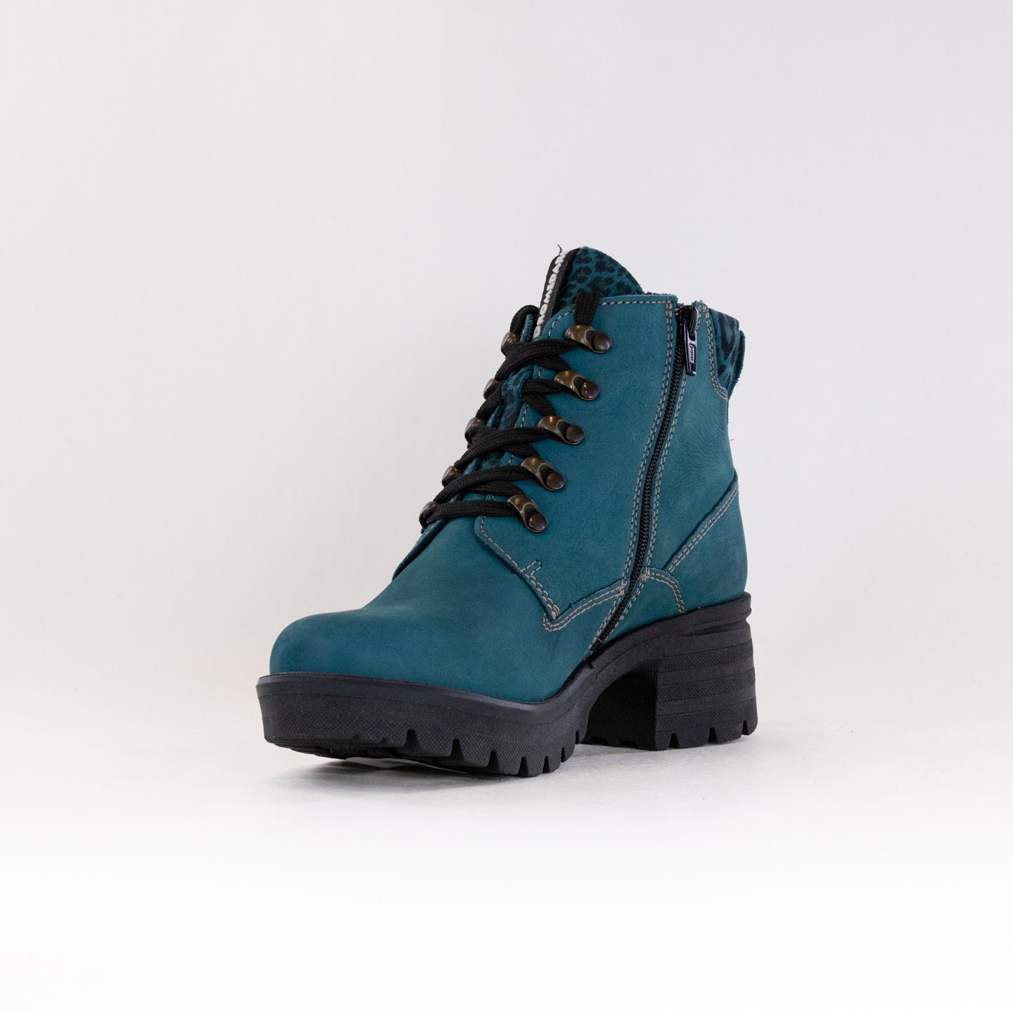 Dromedaris Women's Teal and Leopard Print Short Lace - Up Ankle Boots