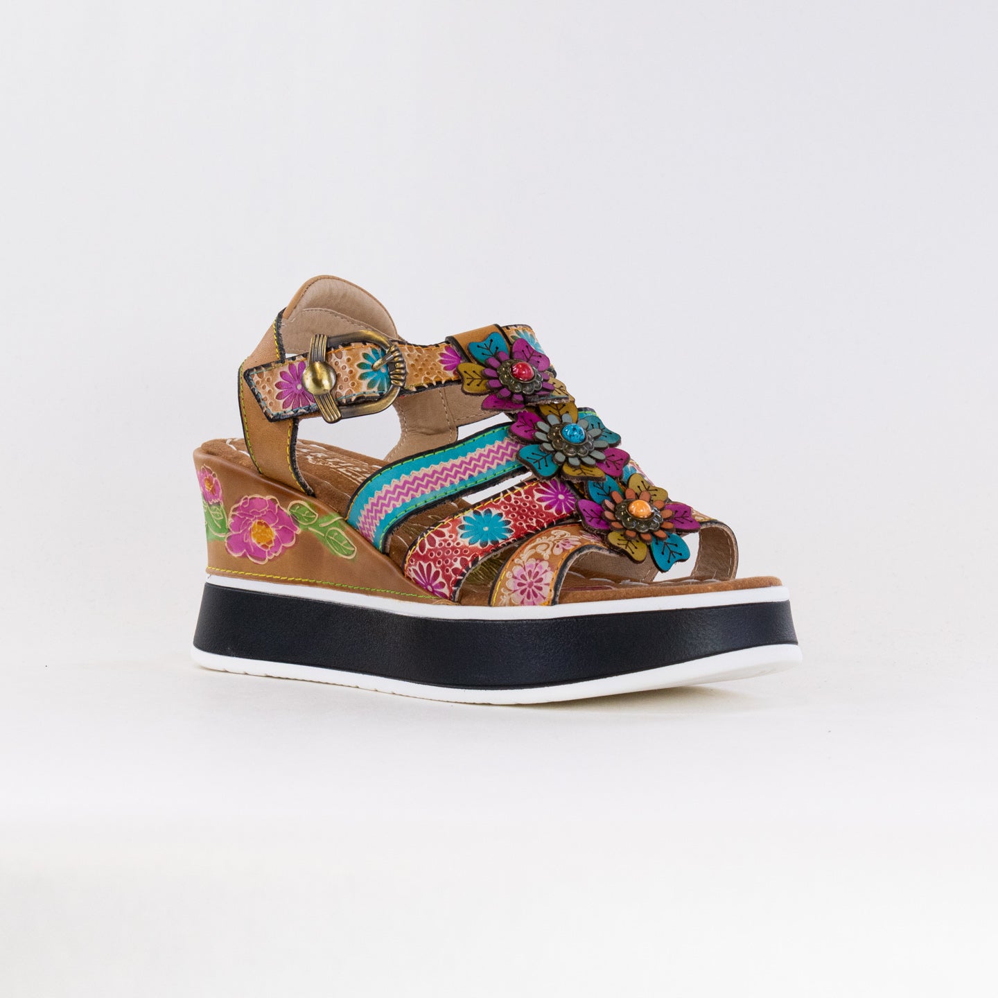 L'Artiste Women's Floral Bloom Tan Multi Hand - Painted Versatile Sandals