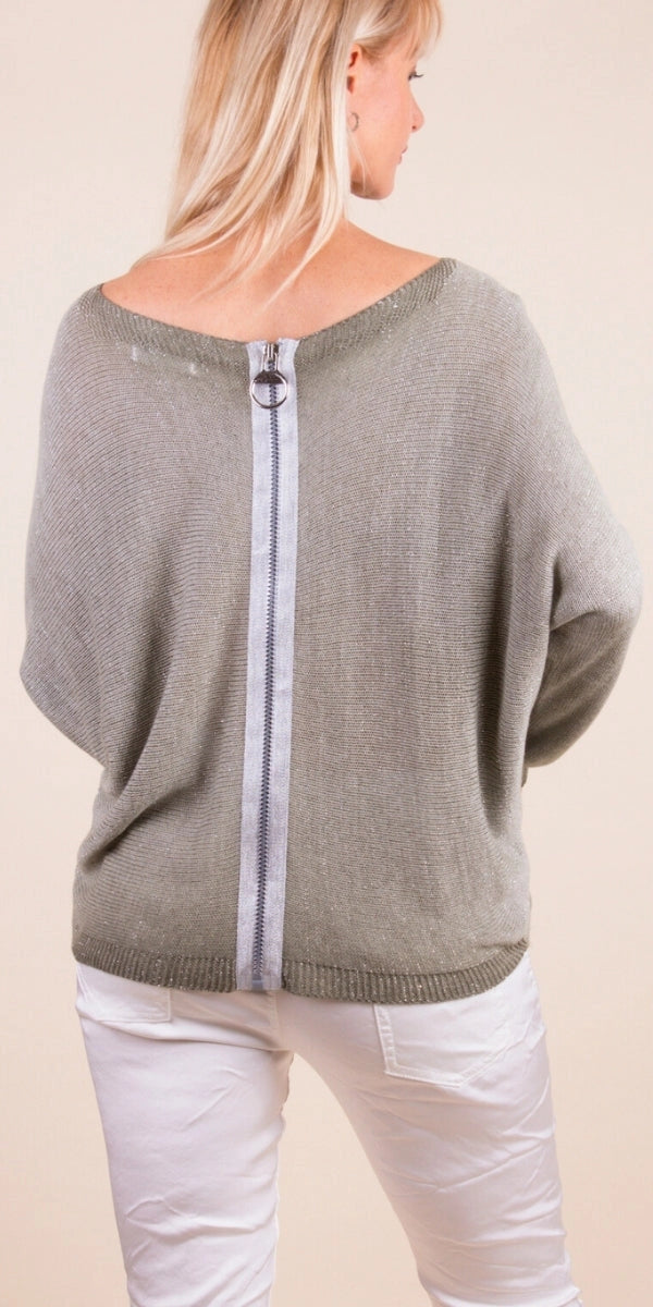 GIGI MODA Stylish Boat Neck Sweater with Shimmering Metallic Thread