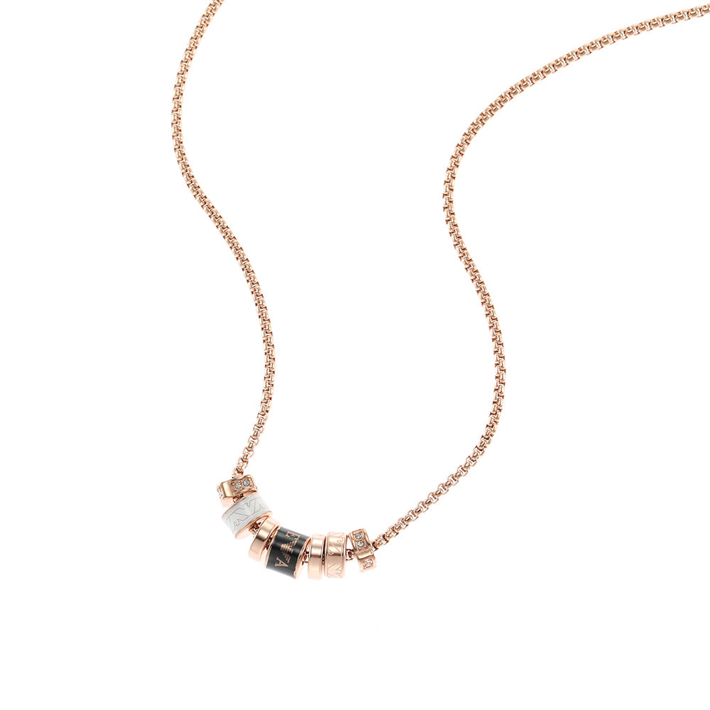 Emporio Armani Fashionable Rose Gold - Plated Stainless Steel Pendant with Chain and Black Lacquer Components