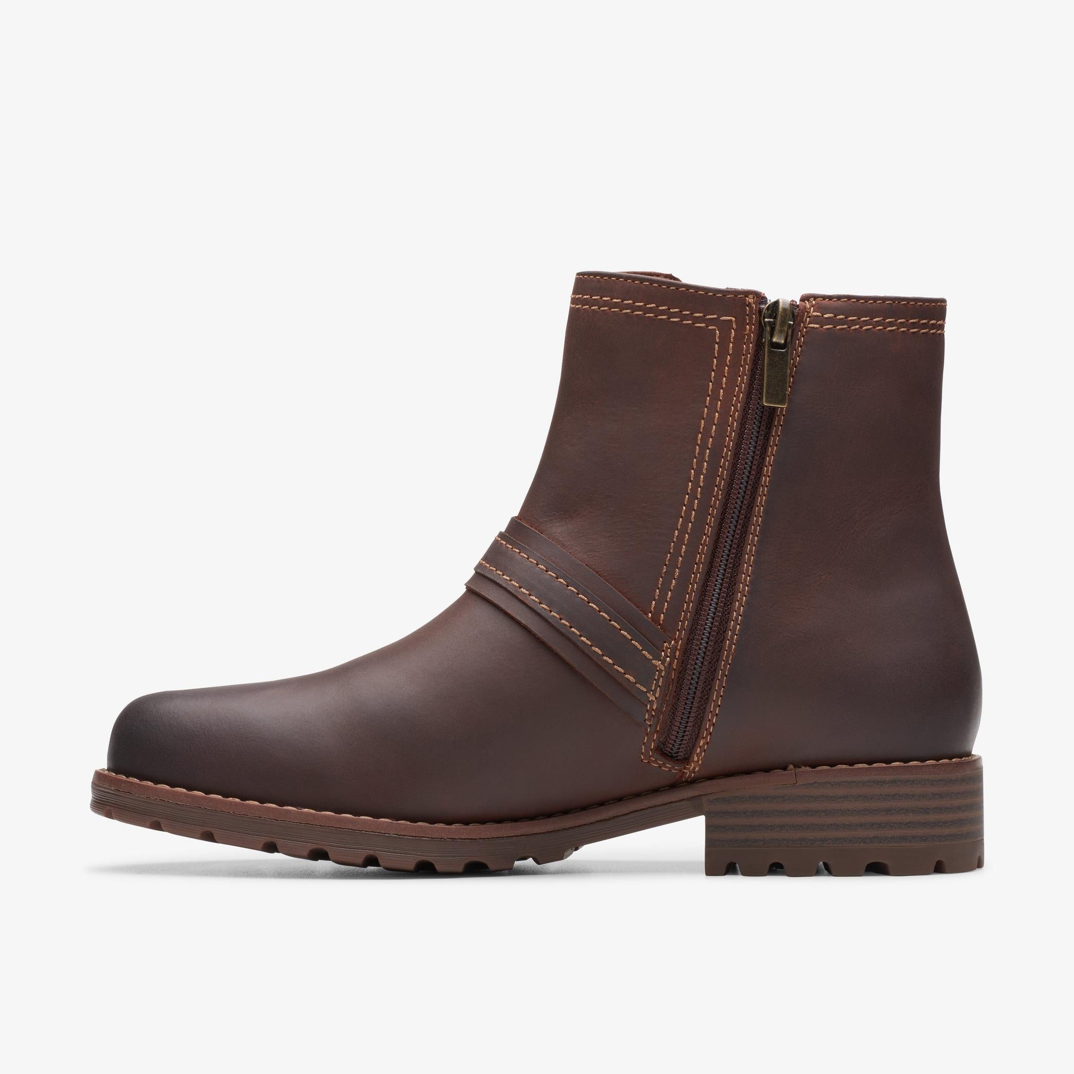 Women's Clarks Aspra Buckle Ankle Boots in British Tan Leather