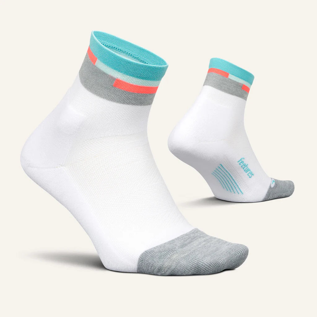 Feetures Elite Cushioned Quarter Socks in Aquatic White Color for Workout