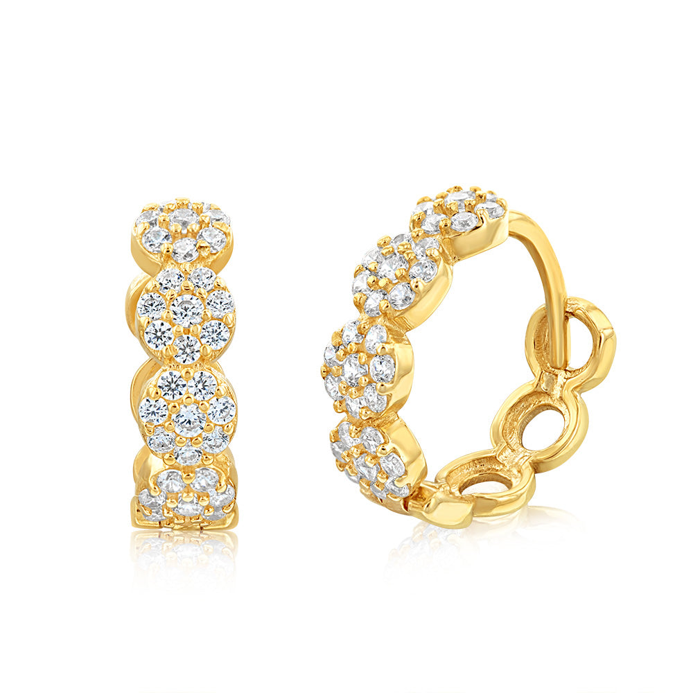 Gorgeous 9-carat Yellow Gold Hoop Earrings Embellished with Cubic Zirconia