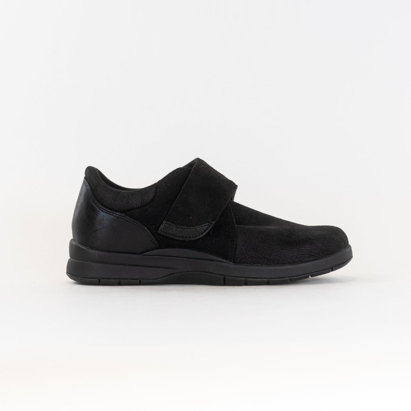 Drew Women's Black Stretch Leather Moonwalk Adjustable Strap Comfort Shoes