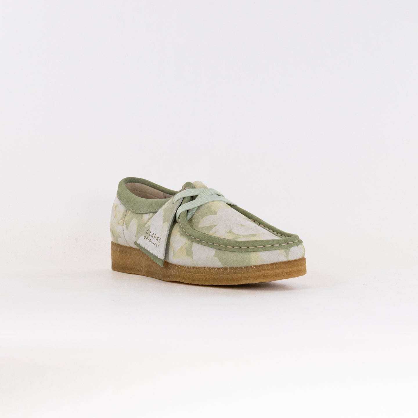Women's Clarks Originals Wallabee Casual Shoes in Green with Floral Design