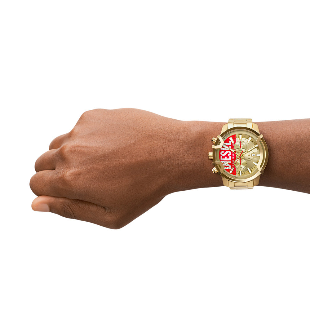 Diesel Mens Griffed Gold-Tone Watch DZ4595
