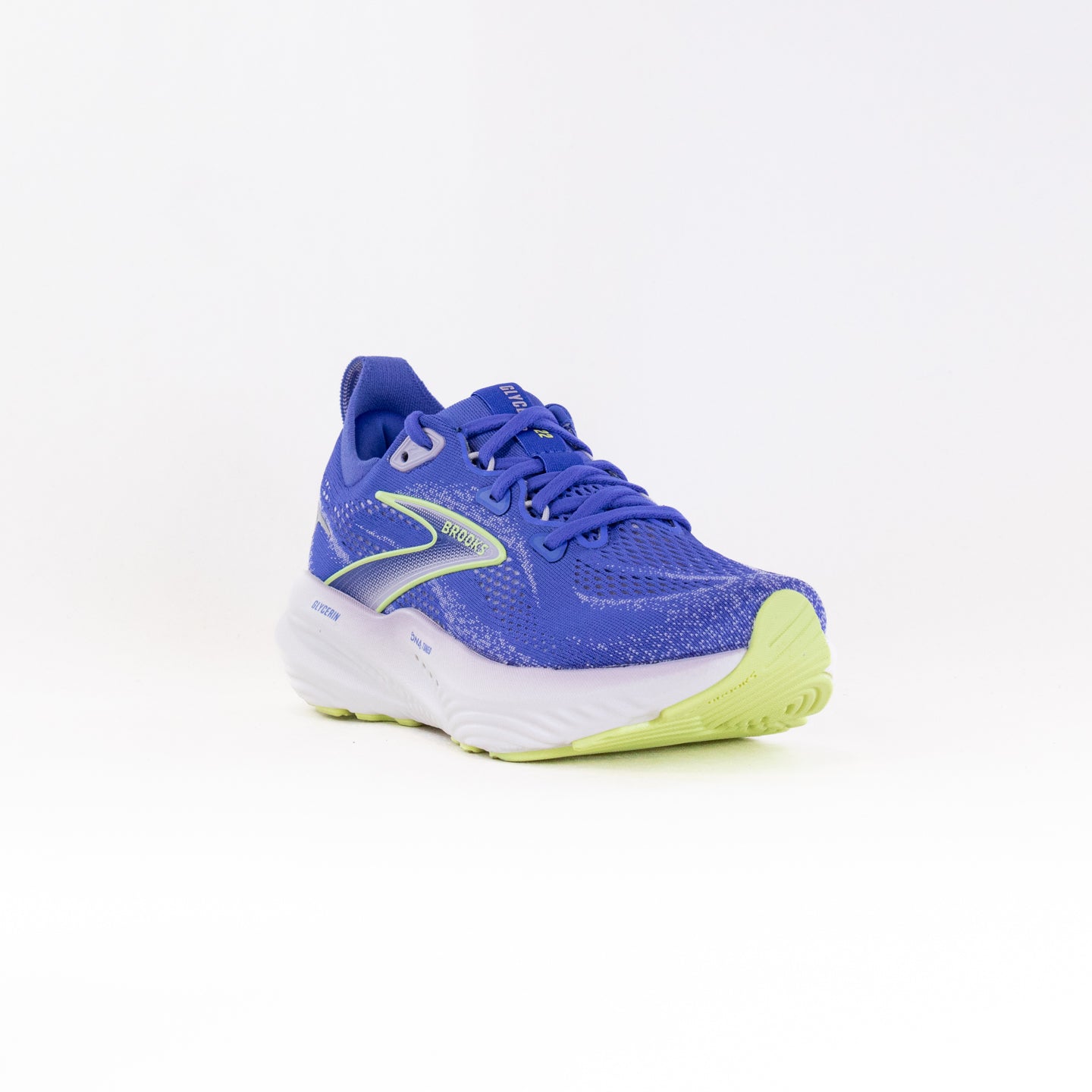 Brooks Women's Glycerin 22 Running Shoes in Amparo Blue, Hyper Iris, and Yellow Colors