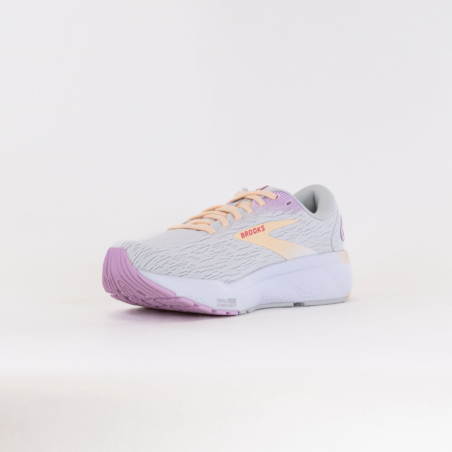 Women's Brooks Ghost 16 Running Shoes in White, Grey, and Orchid Colors