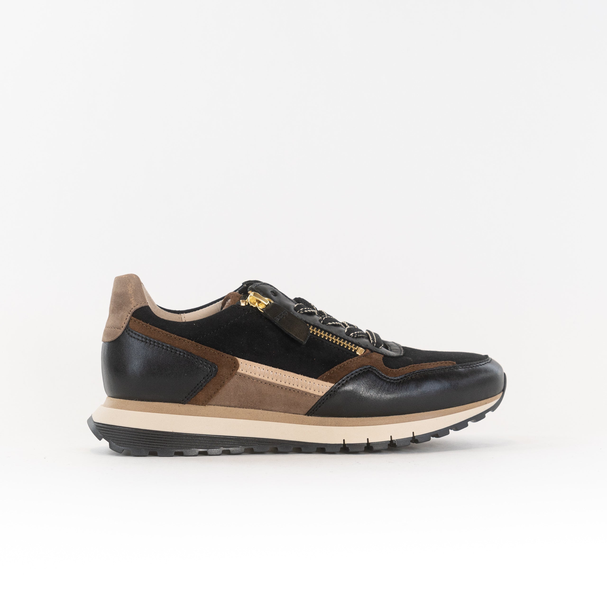 Gabor Women's Comfortable Black/Whiskey Wide - Fit Sneakers