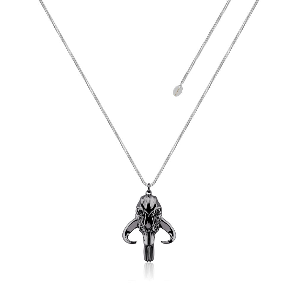 Disney Star Wars White Gold and Gunmetal Plated Mandalorian Pendant with 65cm Chain