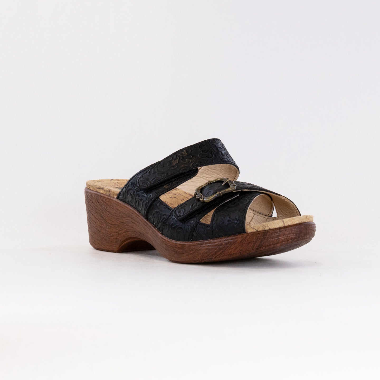 Women's Alegria Sierra Slip - Resistant Lightweight Wood - Look Wedge Leather Sandal with Go For Broke Design