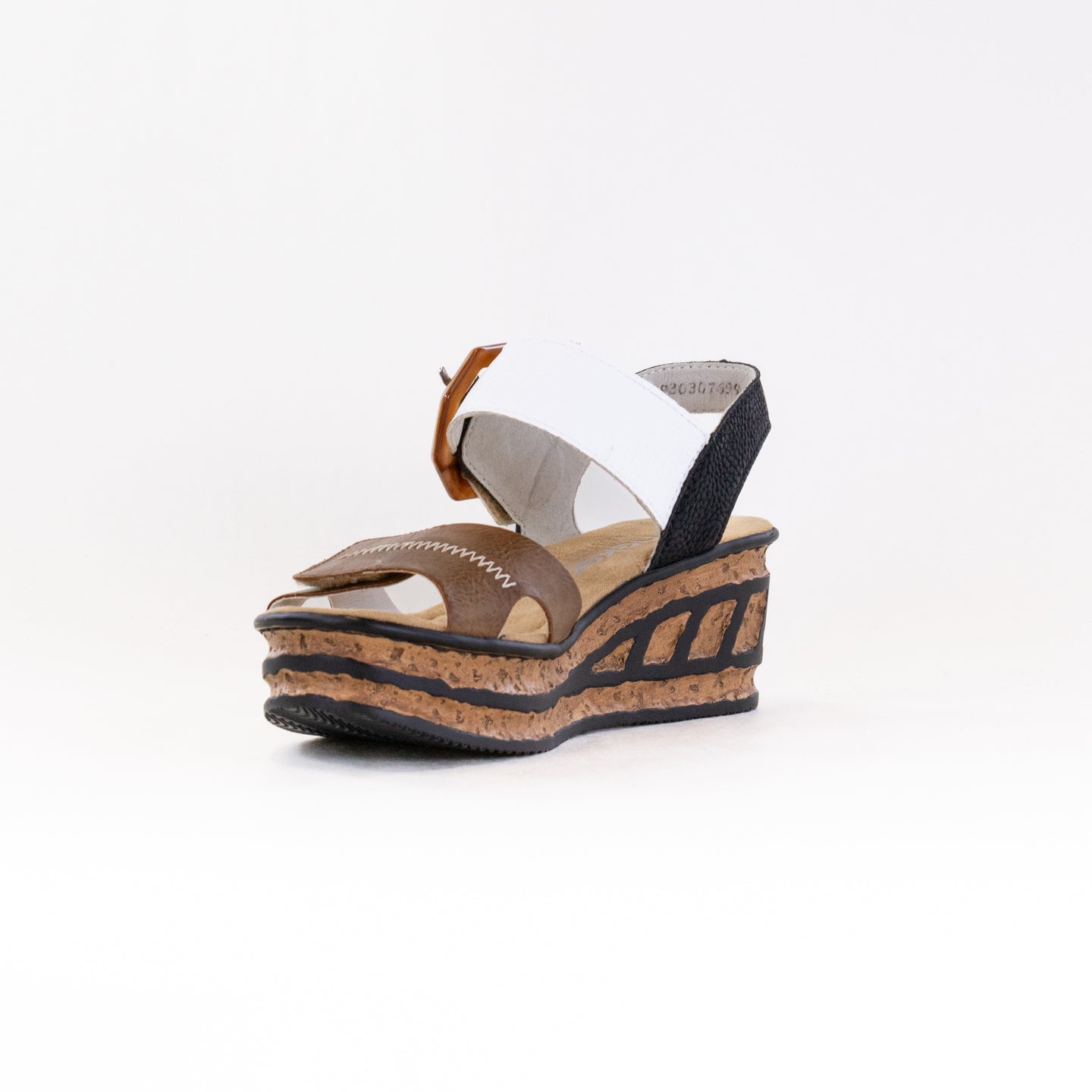 Rieker Women's Rose 68176 Wedge Sandals in Linen, White & Black