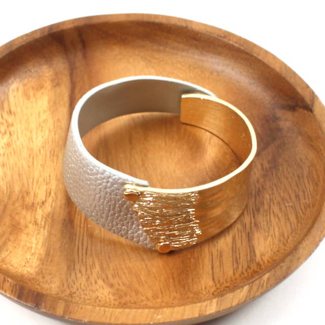 Stylish Faux Leather and Metal Alloy Run Wild Snap - Closure Bangle Cuff Bracelet
