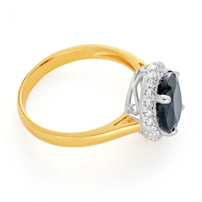 Exquisite 9 Carat Yellow Gold Ring Adorned with 3.75 Carat Natural Black Sapphire and 0.25 Carat Diamonds