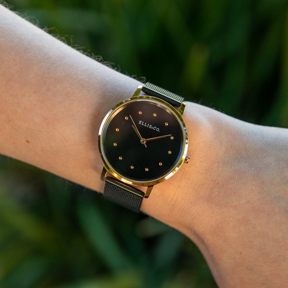 Stylish Ellis & Co Layla Black Mesh Rose Gold Women's Watch