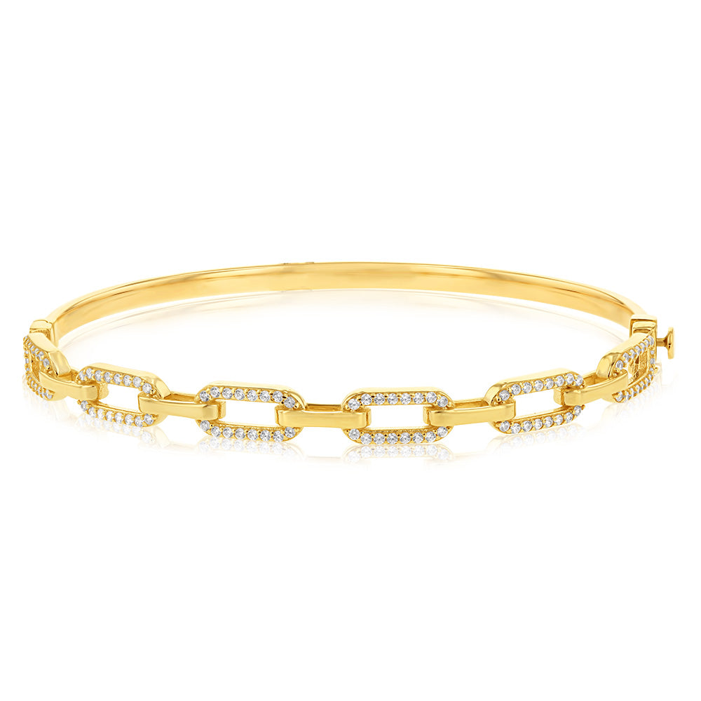 Stunning 9ct Yellow Gold Cubic Zirconia Hinged Bangle on Links