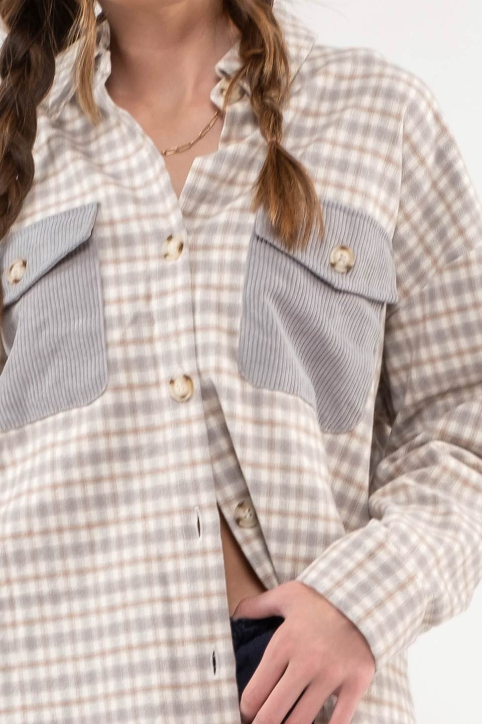 Casual and Relaxed Style Contrast Plaid Pattern Shacket for Fashion - forward Wear