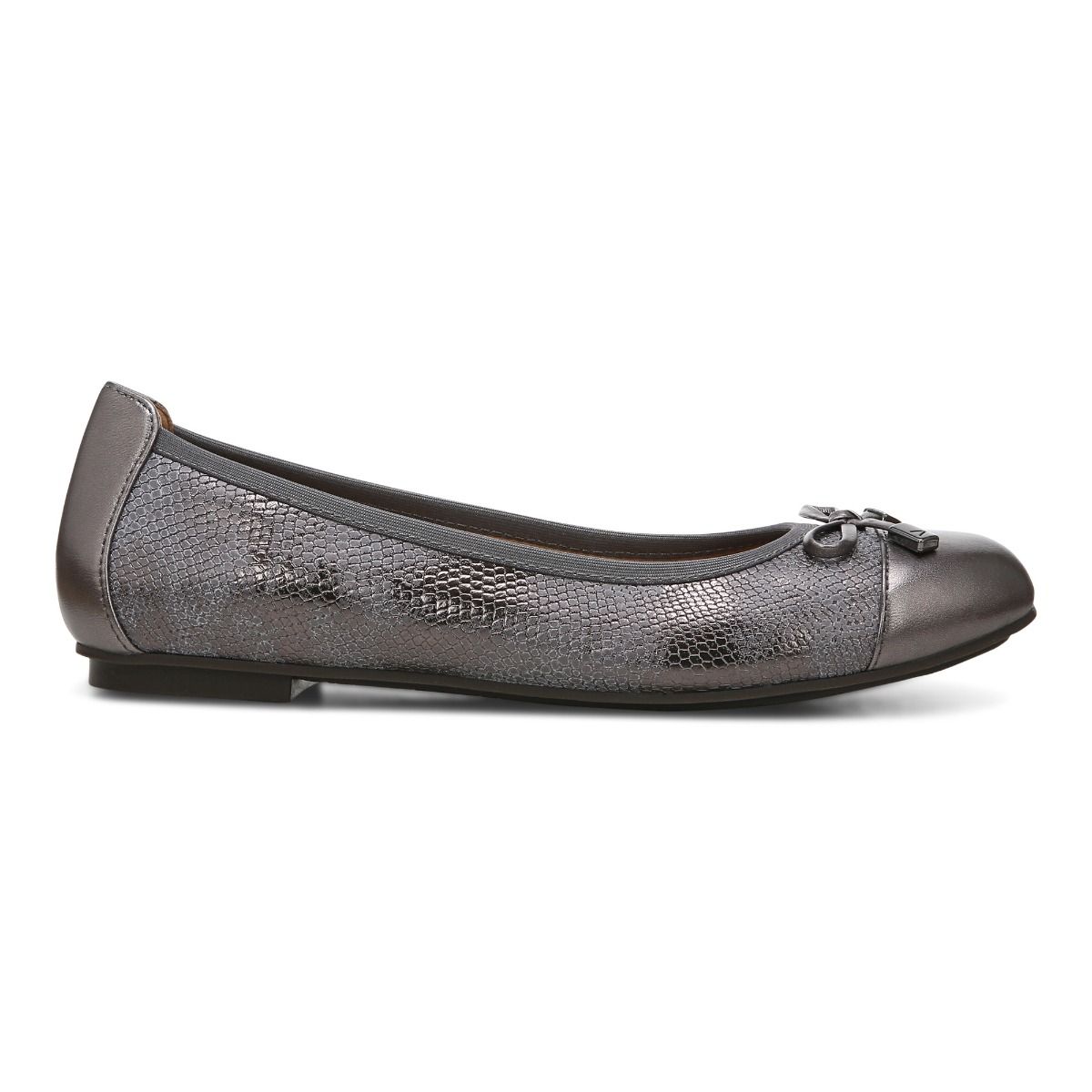 Women's Vionic Minna Pewter Metallic Ballet Flats with Comfort and Support